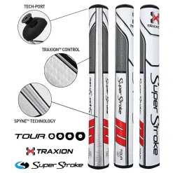 SuperStroke Super Stroke Traxion Tour 3.0 Putter Grip - White/Red/Grey